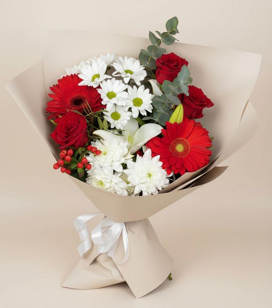 Букет цветов из: Розы, Хризантемы, Герберы и Лилии в Шатурторф